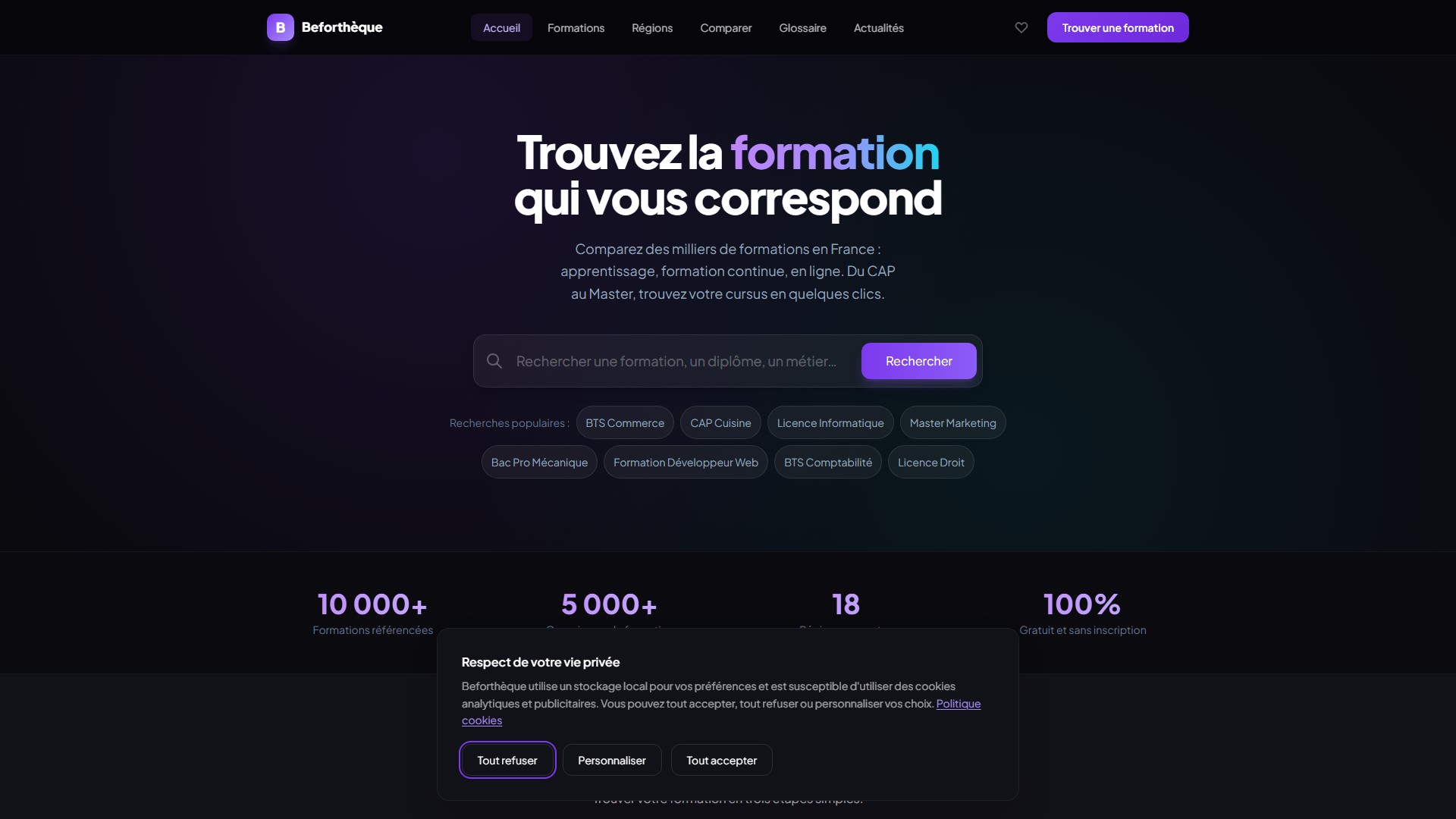 Beforthèque — Moteur de recherche de formations